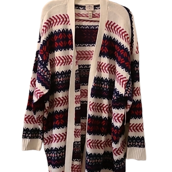 ST. JOHN'S BAY WOMENS PLUS SIZE RED, WHITE AND BLUE STRIPED 3X OPEN CARDIGAN - Picture 2 of 11